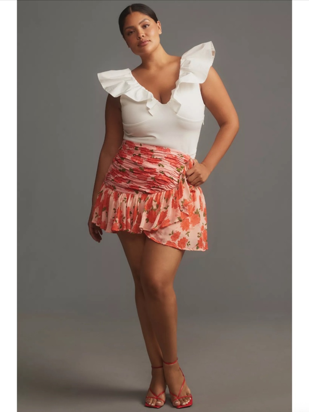 $138 NWT Anthropologie Maeve Ruffled Linen Wrap Mini Skirt Floral 14
